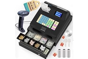 Perfiware Cash Register with Scanner/Checkport Cash Drawer/Receipt Printer/Clear Dual Display All-in-One,Electronic Cash Registers for Small Businesses,Caja Registradora for Store/Shop