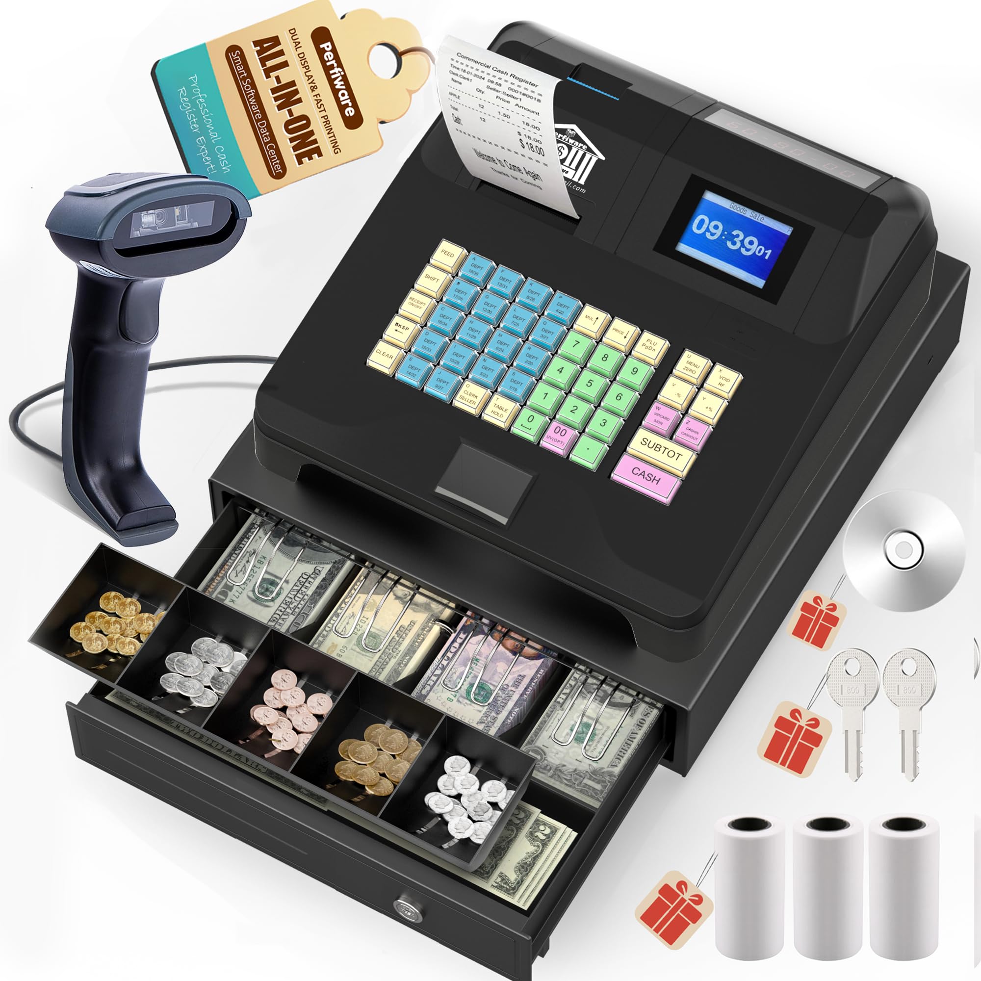 Perfiware Cash Register with Scanner/Checkport Cash