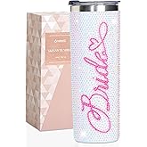 Onebttl Bride Gifts, Glitter Insulated Stainless Steel Tumbler, For Engagement, Bridal Shower, Bachelorette Party, Wedding, Bling Cups Rhinestones Tumbler with Lids and Straws, 20 oz