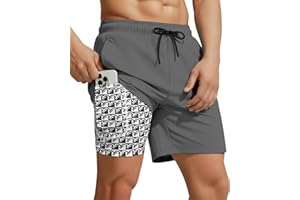 Yufawow 7 Inch 7in Men Swim Trunks Compression Liner Quick Dry Drawstring Male Swimwear Swimsuit Swimtrunks