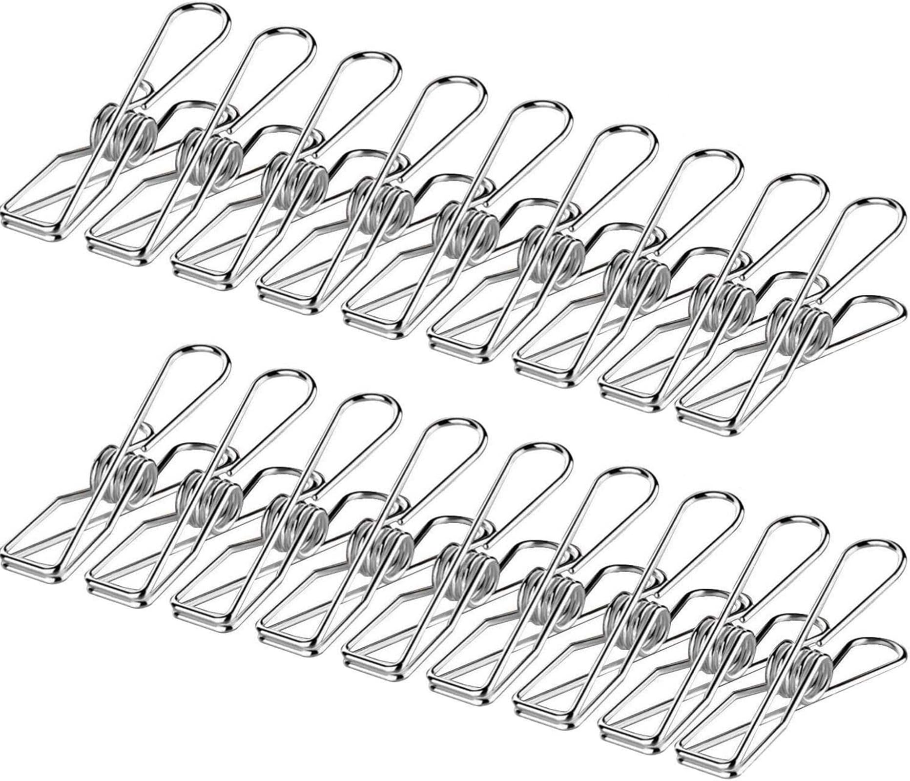 Skroad 100 Pack Clothes Pegs, Stainless Steel Laundry Hanging Clothesline Clips for Clothes, Paper Files, Snacks Seal