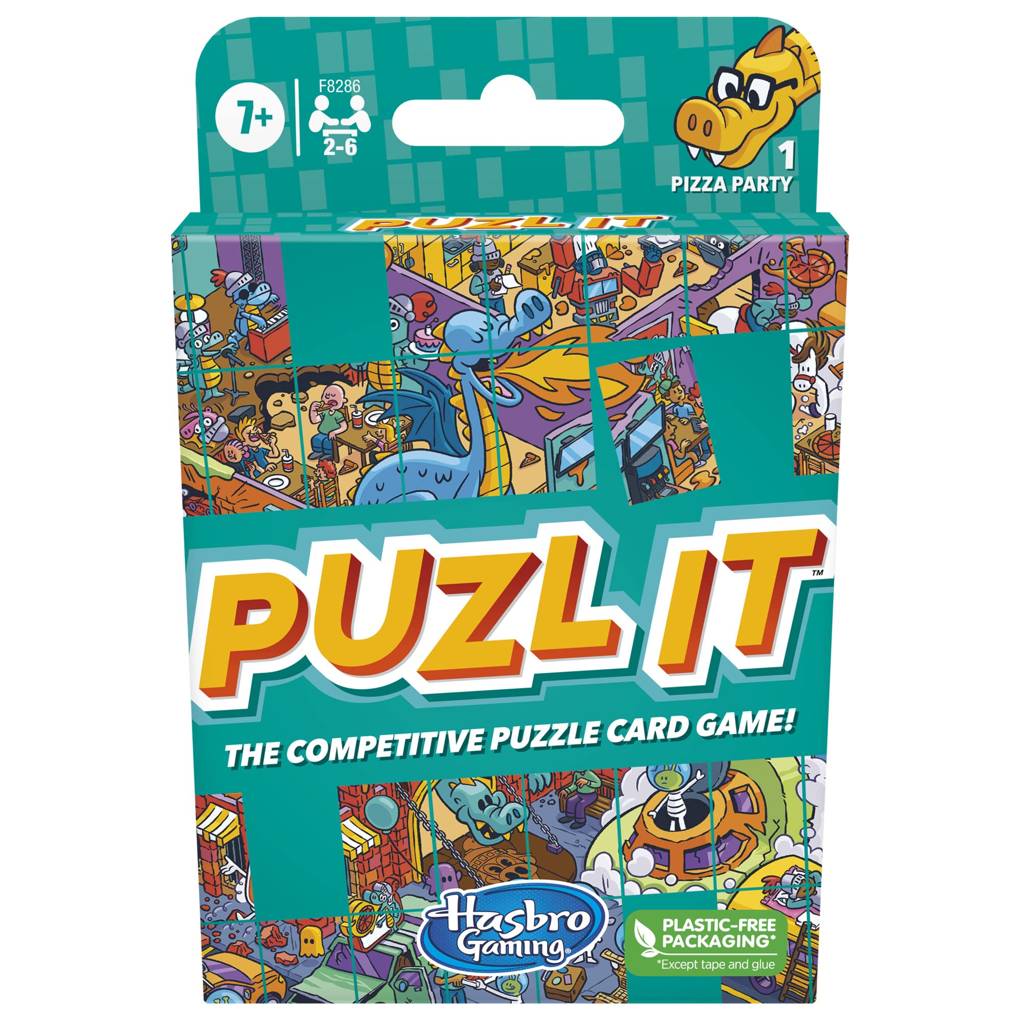 Hasbro Gaming Puzl It Game, Competitive Puzzle Card Game, Kids & Family Games, 2 to 6 Players, Pizza Party Theme, Fun Summer Activities, Vacation Travel Essentials, Ages 7+