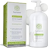 humane Benzoyl Peroxide Acne Body Wash - 10% Maximum-Strength Face, Skin, Butt, and Back Acne Treatment - 16 Fl Oz - Dermatologist-Tested Non-Foaming Acne Face Wash Cleanser - Vegan, Cruelty-Free
