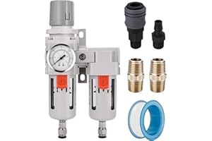 NANPU 1/2" NPT Air Dryer System - 5 Micron Particulate Filter, 0.5 Micron Coalescing Filter & Air Pressure Regulator, Water Trap Separator - Semi-Auto Drain,0-150 psi Gauge, Poly Bowl, Metal Bracket