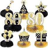 Outus 8 Pieces 80th Birthday Table Decorations for Men and Women, Happy 80th Honeycomb Centerpieces Black Golden 1946 Aged Birthday Party Decorations Tables Toppers for 80 Years Party Supplies
