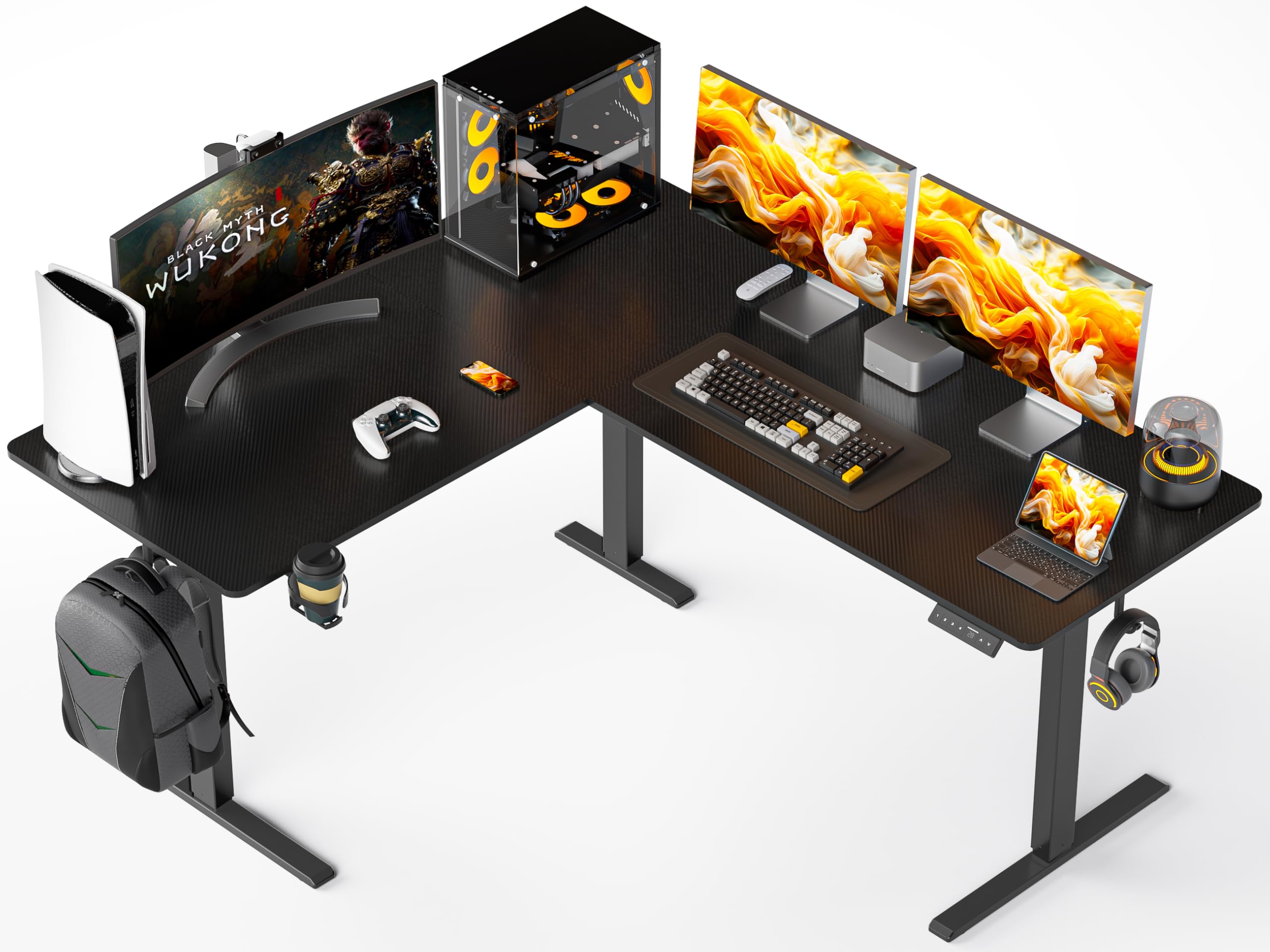 Photo 1 of WALKINGDESK 63X55 Inches Reversible L Shaped Standing Desk Height Adjustable with Cup Holder, Electric Corner Desk Computer Workstation, Sit Stand up Home Office Desk, Ergonomic Gaming Desk, Black