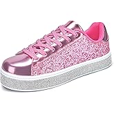 UUBARIS Women's Glitter Tennis Sneakers Neon Dressy Sparkly Sneakers Rhinestone Bling Wedding Bridal Shoes Shiny Sequin Shoes