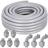 Feotech Liquid-Tight Conduit and Connector Kit - 3/4 Inch 25 FT Non Metallic Liquid Tight Electrical Conduit with 5 Straight and 5 Angle Fittings