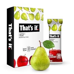 That's it. Apple + Pear 100% Natural Real Fruit Bar, Best High Fiber Vegan, Gluten Free Healthy Snack, Paleo for Children & Adults, Non GMO No Added Sugar, No Preservatives Energy Food (12 Pack)