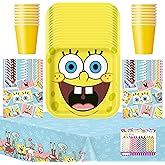 Bundle of 5 Items SpongeBob Party Supplies Pack Serves 16 Plates Napkins Cups and Table Cover Includes Birthday Candles
