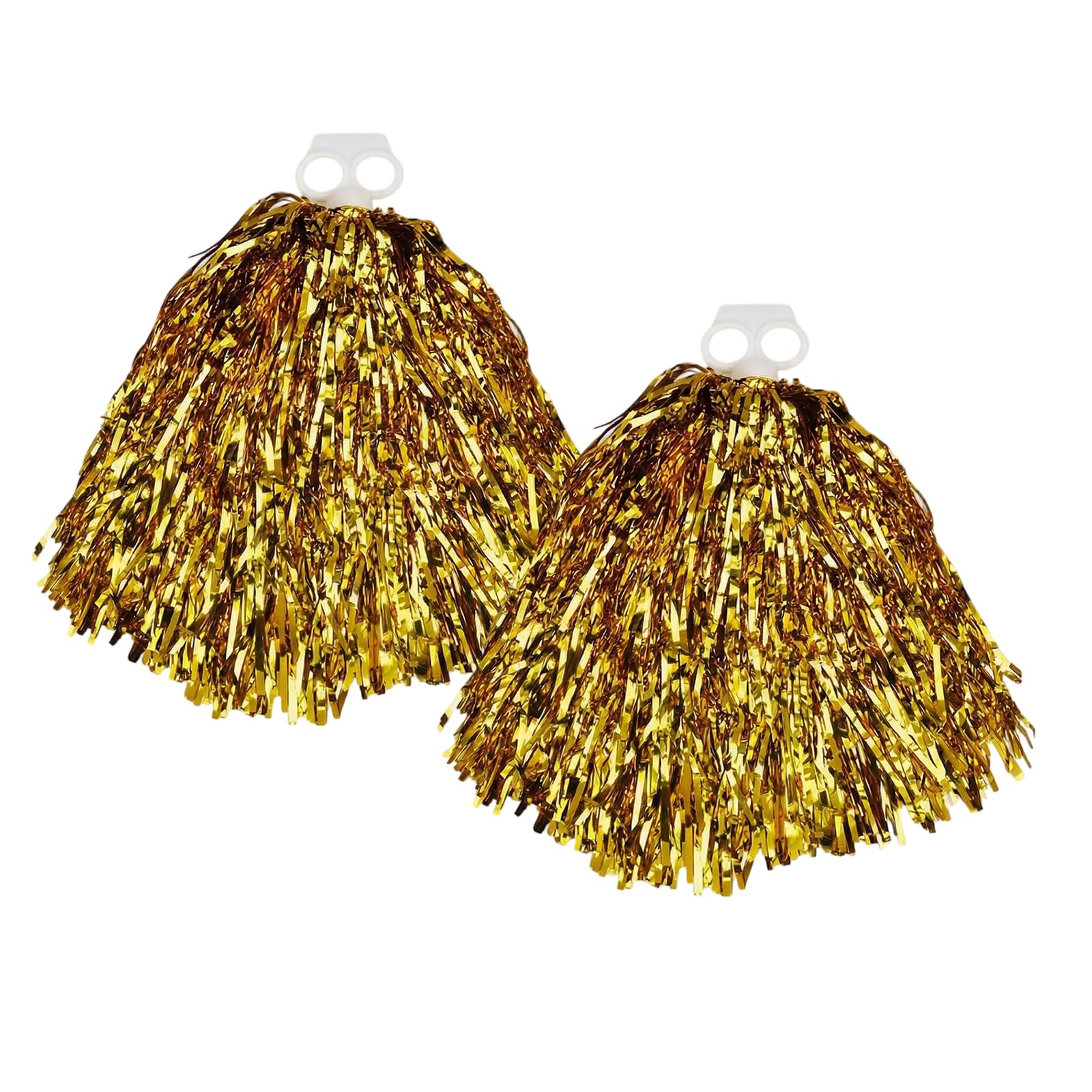 QUUPY 2Pcs Cheerleading Pom Poms Shining Metallic Fluffy Pom Poms Cheerleader Pompoms with Plastic Finger Ring for Kids Adults Ball Dance Sports Team Spirit Cheering (Gold)