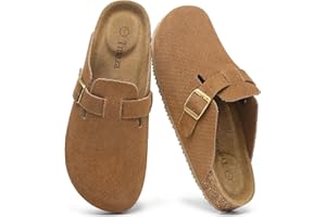 Tmaza Womens Genuine Suede Clogs Arch Support Sandals Memory Foam Slip on Mules Cork Footbed Potato Shoes