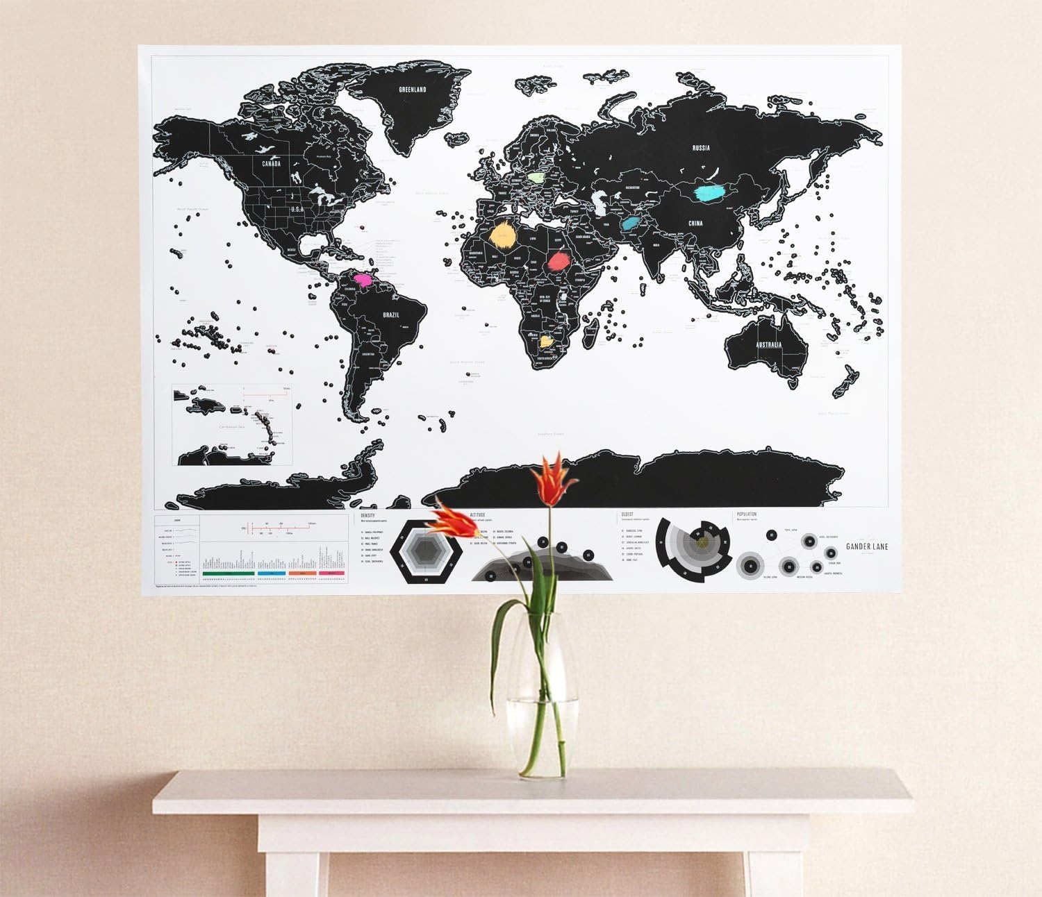 Scratch Off World Map Poster for Travelers - DELUXE EDITION - Outlined USA States - Unique Travel Gift - Trendy Designed Poster - Perfect Way To Track Your Travels - 36.2in x 23.4in