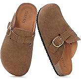 Kids Suede Clogs Boys Girls Cork Footbed Potato Shoes Classic Slip On Leather Mules Children Indoor Outdoor Sandals with Adjustable Buckle