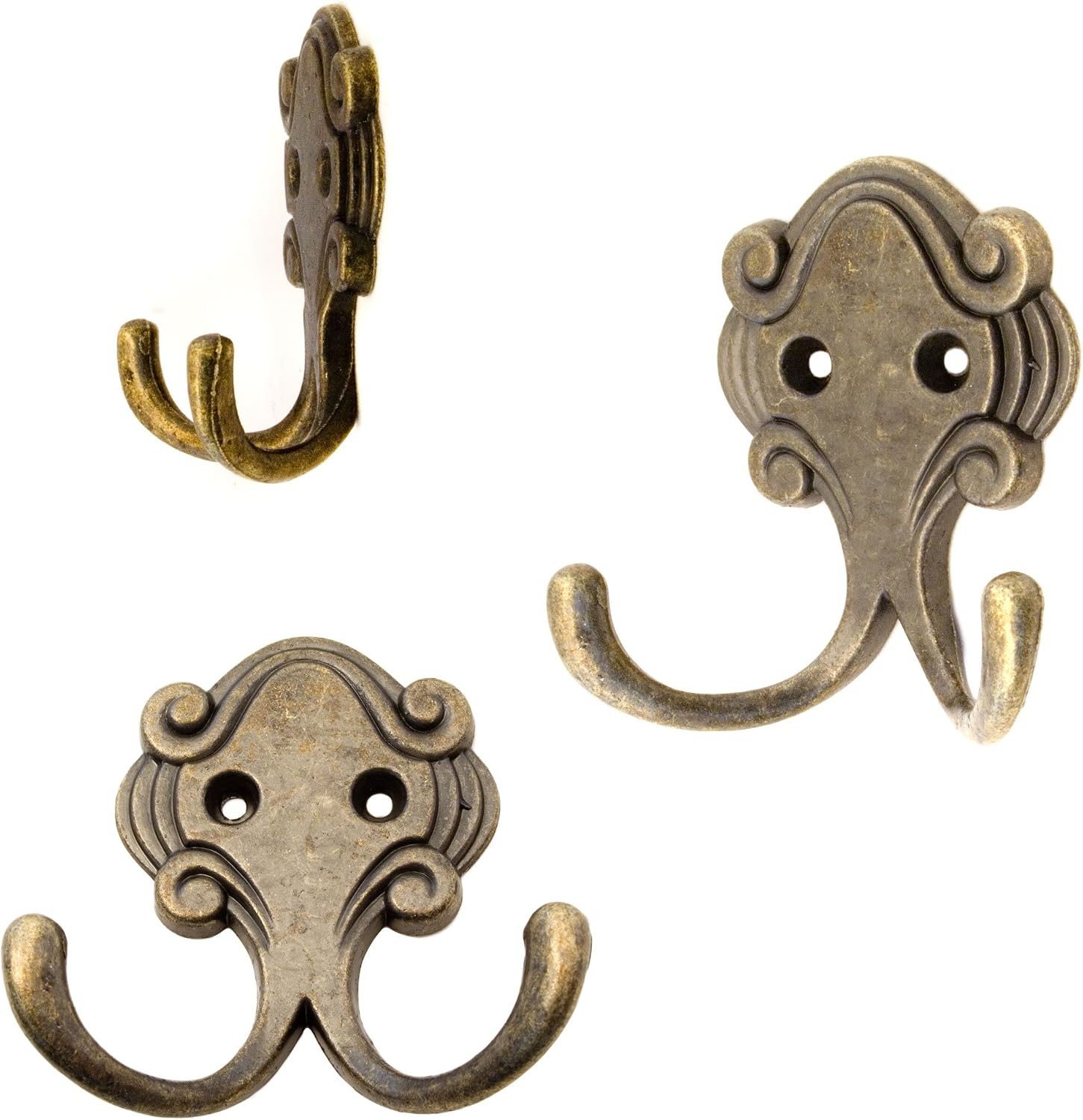 Fuxxer® antique style double coat hooks, cast iron in bronze look, set of 4, 5.2 x 5.7 x 2.2 cm - Image 5