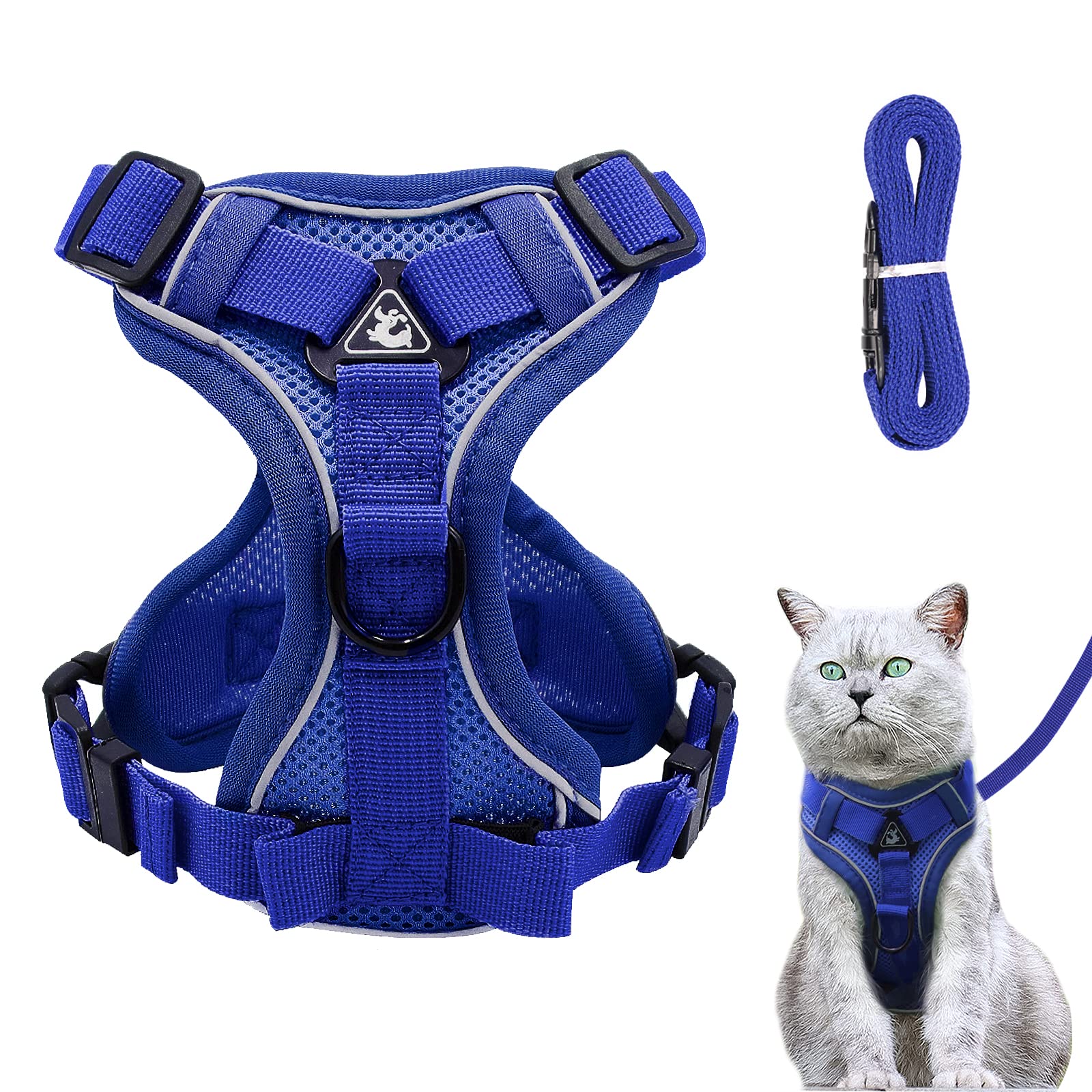 Cat Harness and Lead Set, Adjustable Kitten Harness and Lead Set with Reflective Strips Escape-Proof, Cat Vest Harness with Leash Sets for Cats Dogs Pets Walking (Dark blue, S) — image 1