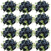 Nagobi 12 Bundles Peonies Artificial Flowers Artificial Peonies Silk Flowers Fake Peonies Artificial Flowers Wedding Home Table Decoration Realistic Peonies Bouquet for Centerpiece Table (Navy Blue)