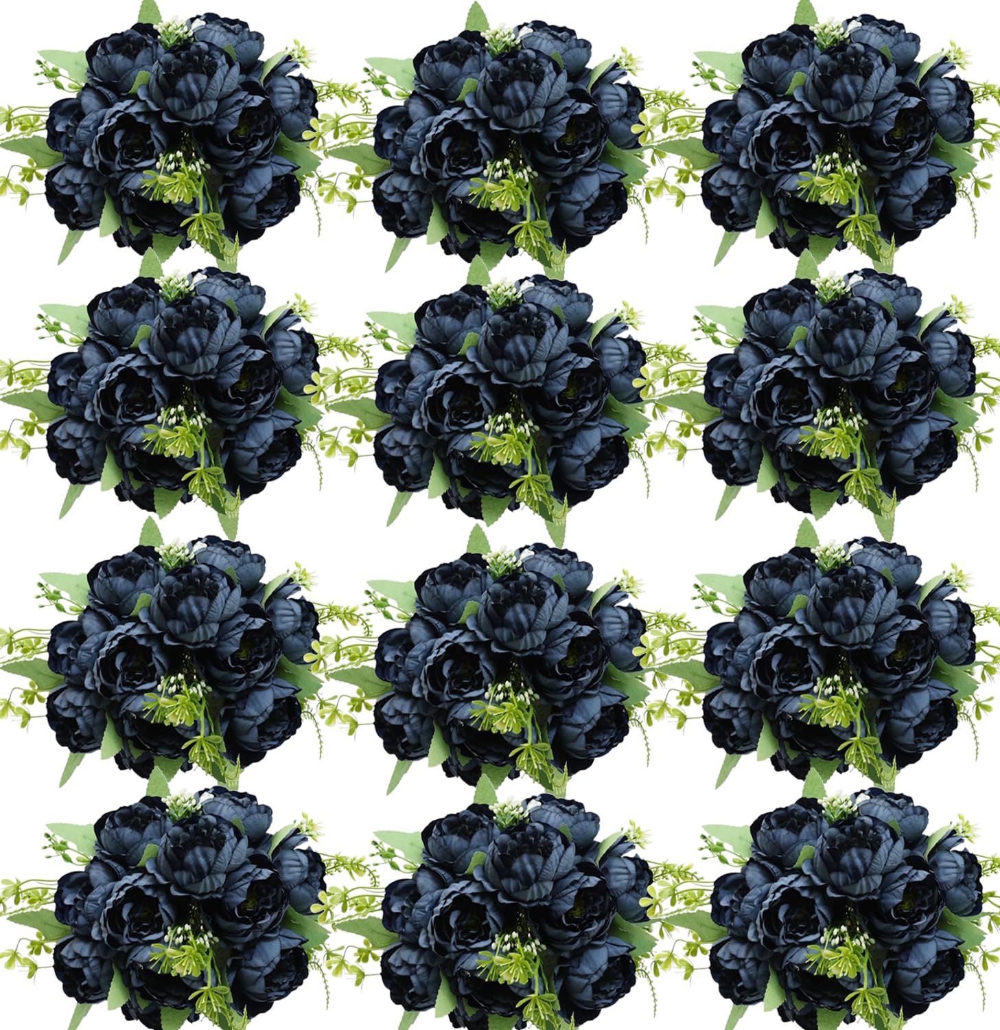 Photo 1 of Nagobi 12 Bundles Peonies Artificial Flowers Artificial Peonies Silk Flowers Fake Peonies Artificial Flowers Wedding Home Table Decoration Realistic Peonies Bouquet for Centerpiece Table (Navy Blue)