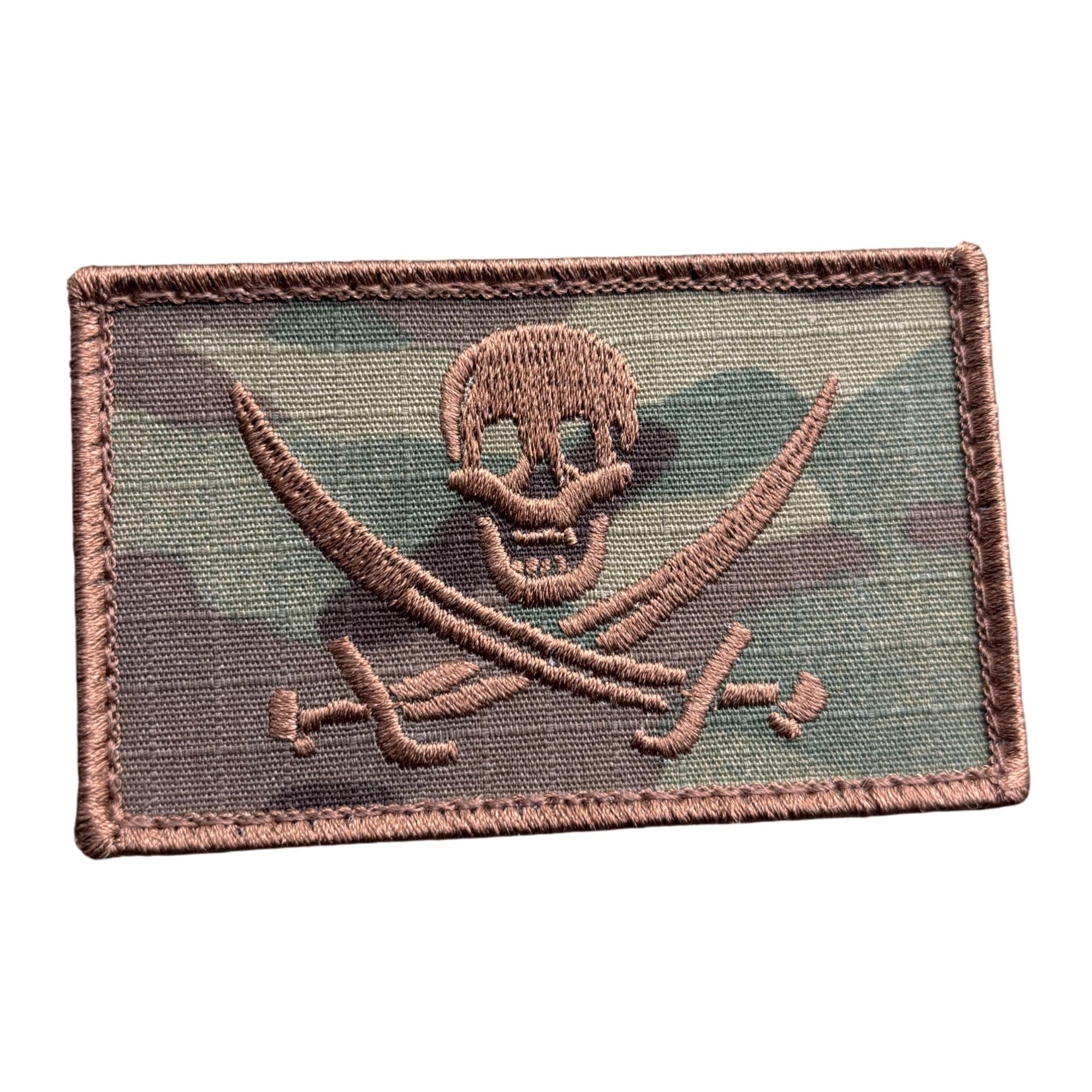 Multicam Calico Jack Skull Pirate Jolly Roger Morale Tactical ISAF Embroidery Touch Fastener Patch