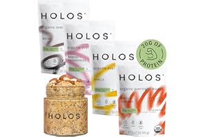 HOLOS Organic Overnight Muesli - 8 Pack Variety Flavors with Jar - Gluten Free Muesli Cereal with Overnight Oats, High Fiber, 20g Plant Proteins, Probiotics, Vitamins, Minerals