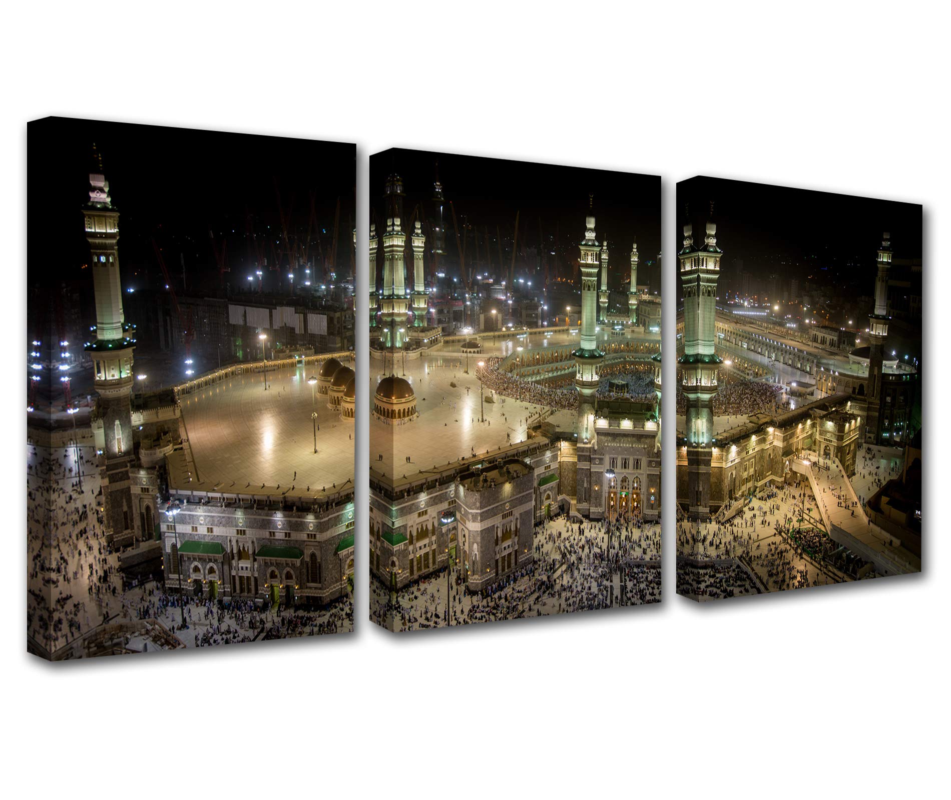 Walarky Mecca Holy Mosque Canvas Wall Art for Living Room Islamic Wall Decor Architectural Landscape Art Mecca Islamic holy Religion Muslim Mosque Canvas Art Picture Print 42x20 Inch
