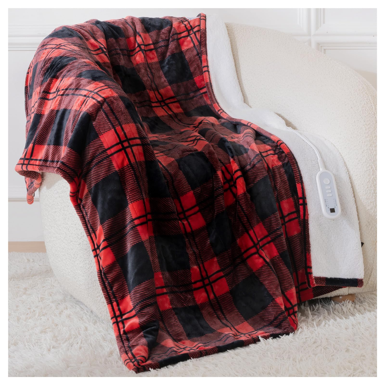 Photo 1 of LunaHush Electric Blanket Heated Throw, 50" x 60" Heated Blanket with 8 Heat Levels & 8 Hours Auto Off, Fast Heating Flannel Blankets with ETL & FCC Certification, Red Plaid