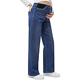 FABRACK Women's Maternity Jeans Mid-Rise Wide Leg Jeans Expandable Waist Straight Denim Pants for Pregnancy and Postpartum