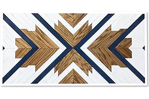 BIRCH & BUFFALO BIRCHBUFFALO Brixon Rustic Real Wood Wall Art, Handmade Boho Farmhouse Decor, Framed Wall Art for Living Room or Over the Bed, Size 21x42 Navy Accent/White Frame