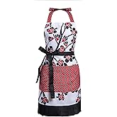 Alex Virtue Lovely Flower Pattern Retro Aprons With Large Pockets for Women Girls Cooking Kitchen Bakery Mother's Gift