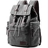 MOYYI Vintage Canvas Backpack for Men, Grey Retro Backpack Fit 15.6 inch Laptop, Flap Grunge Backpacks for College, Durable Casual Daypack Rucksack for Camping Hiking Traveling