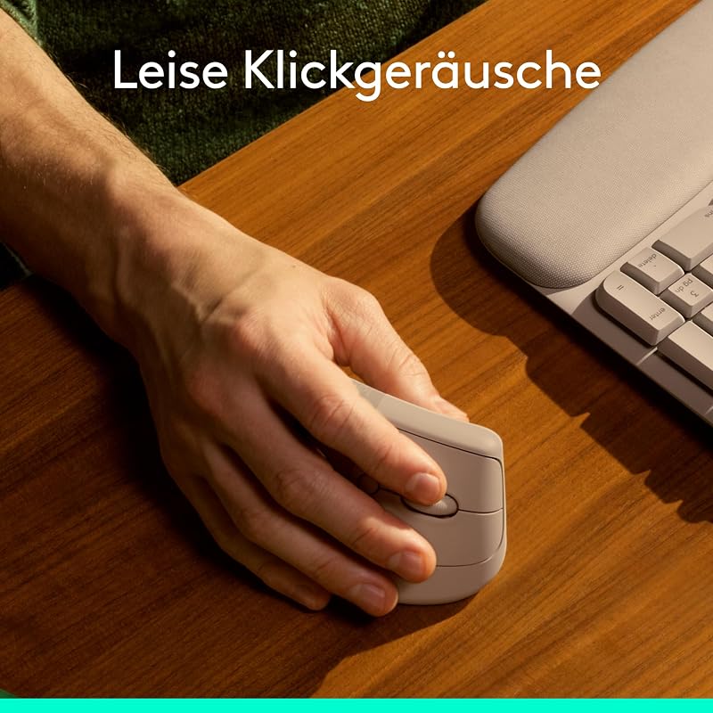 Lift Vertikale Ergonomische Maus, Kabellos, Bluetooth oder Logi Bolt USB-Empfänger, Leise Klicks, 4 Tasten, Kompatibel mit Windows/macOS/iPadOS, Laptop, PC - Sand