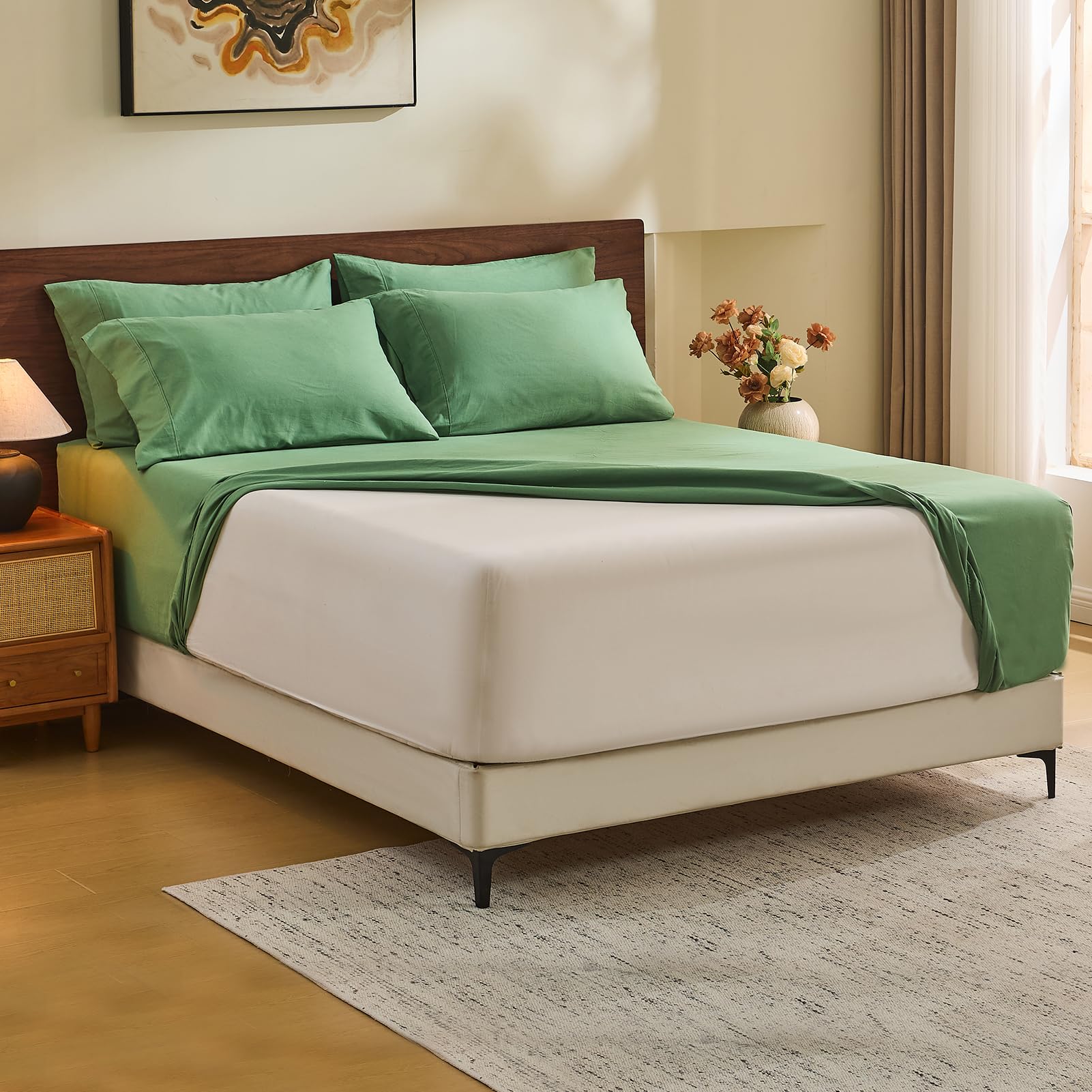 Photo 1 of *PARTIAL SET- ONLY fitted sheet*
MEISHANG 100% French Pure Linen Sheets King Size - Extra Deep Pocket Sheet Set, Soft Durable Flax Linen, Anti-Tear Breathable & Oeko-Tex Certified 18-24 Deep Pocket,All Season(Sage Green)