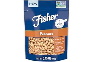 Fisher Peanuts, 5.15 oz Roasted Unsalted Nuts for Cooking, Baking, or Snacking, Resealable Bag, Natural & Gluten Free Cocktail Nuts Snack, Vegan, Keto, Plant Based Protein