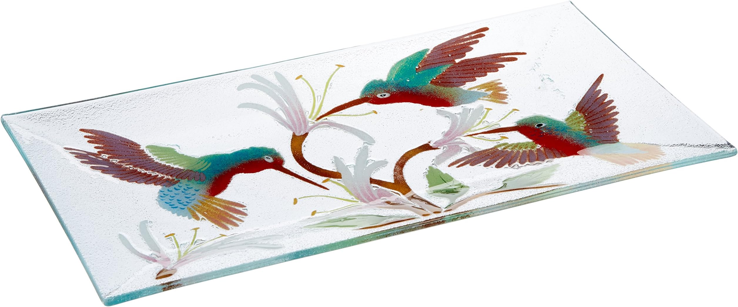 Fusion Art Glass 15-Inch by 8-Inch Serving Tray with Hummingbird Design