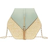 GOIACII Straw Women's Crossbody Bag Summer Shouler Small Purse Beach Bag with Metal Chain Tassel