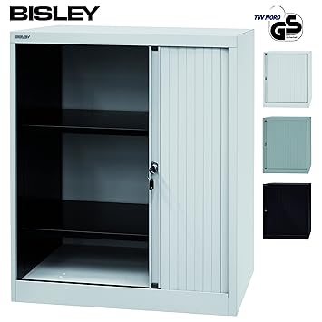 BISLEY Rolladenschrank mit Schloss | Schrank aus Metall | Rolladen aus Kunststoff abschließbar inkl. 2 Einlegeböden | Rolllad