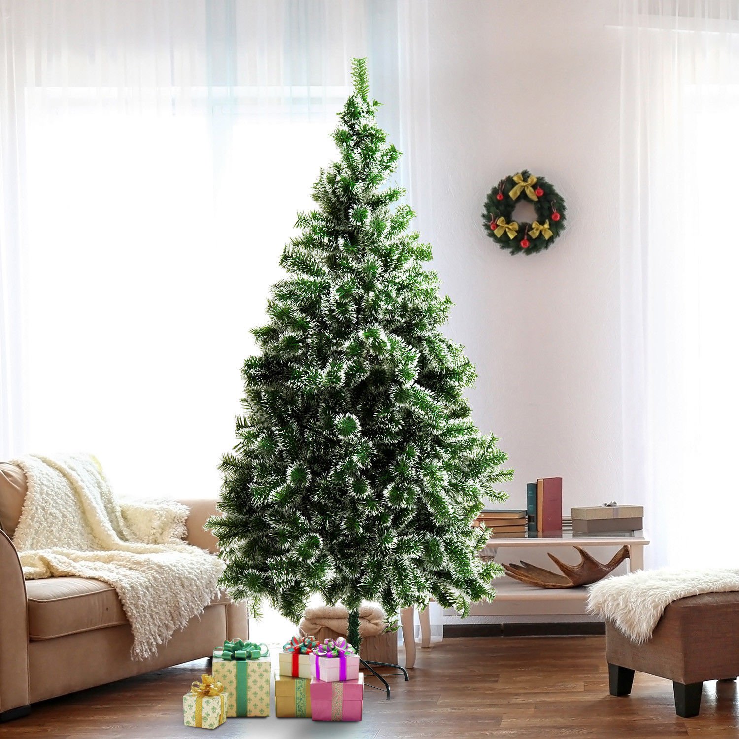 Homcom Indoor Christmas Tree Artificial Decoration 968 Tips 7ft