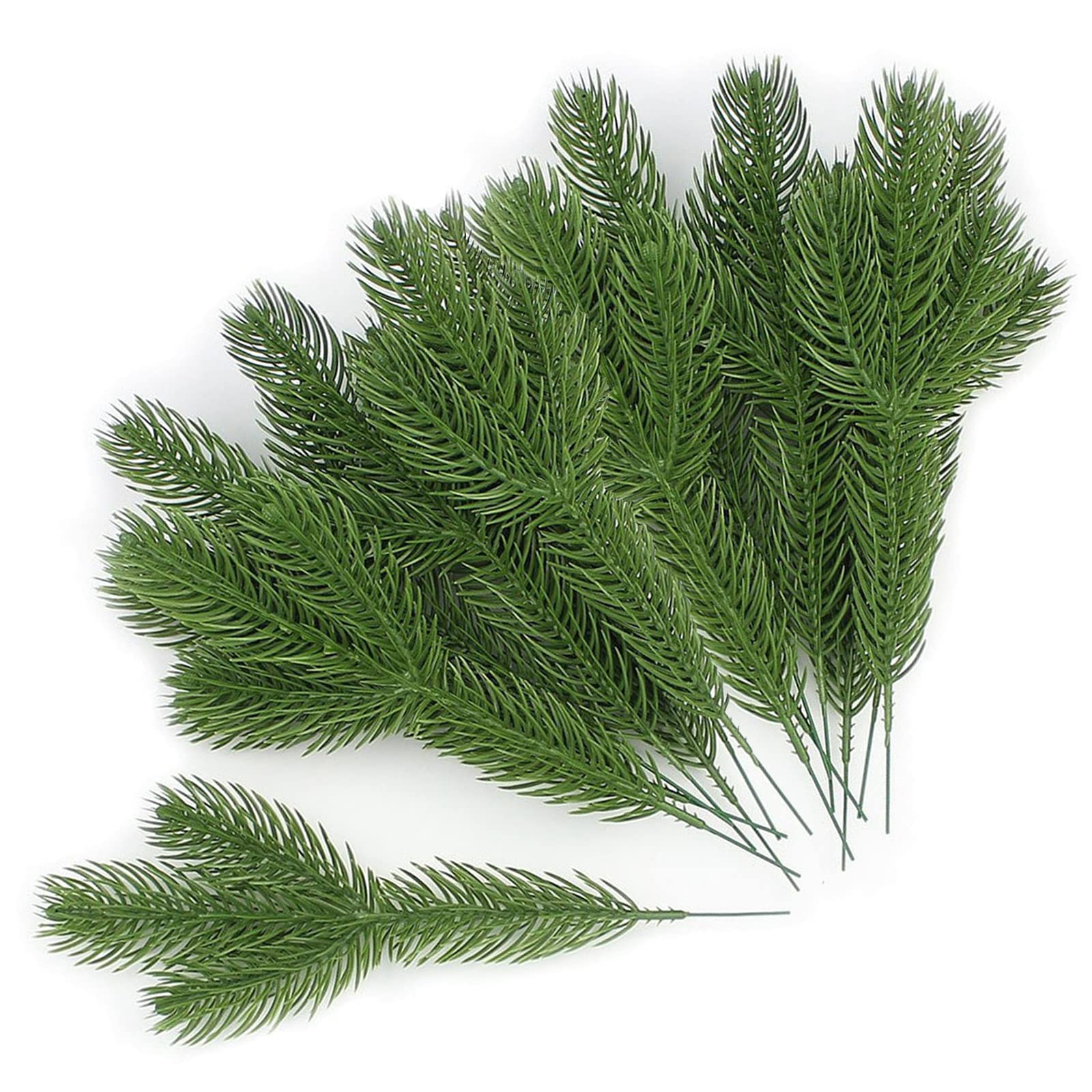 YUNSTK Artificial Pine Branches Green Leaves Needle, Faux Fir Tree Christmas Foliage, Xmas Tree Sprigs Picks, Fake Leaves Wreath Garland Making Supplies Greenery Decoration