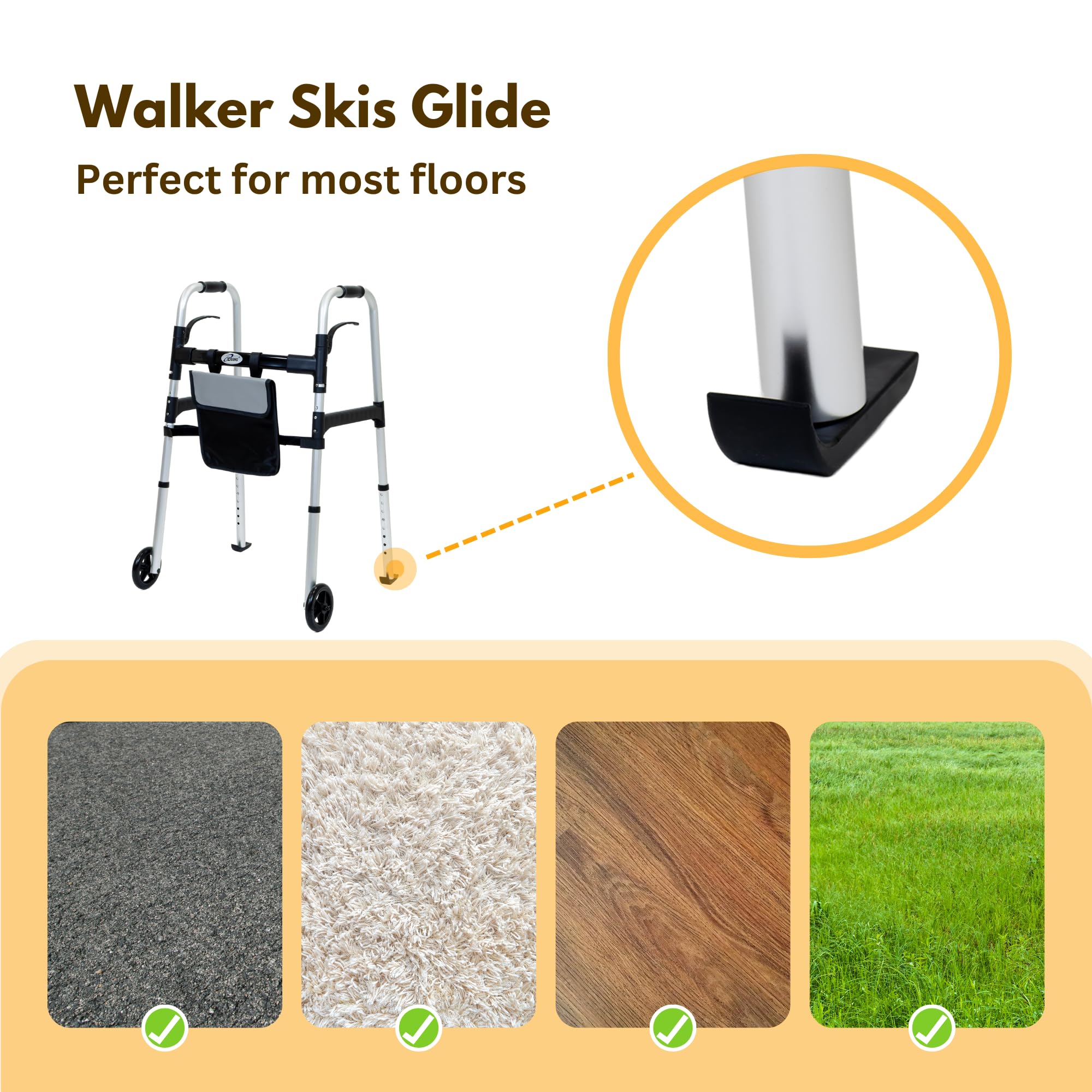 iLiving Easy Folding Rolling Walker with Shopping Bag Basket and Glide Skis - Upright Mobility Aid for Senior or Adults, Foldable and Adjustable Height Supports up to 350 lbs, Standard Walker, Silver
