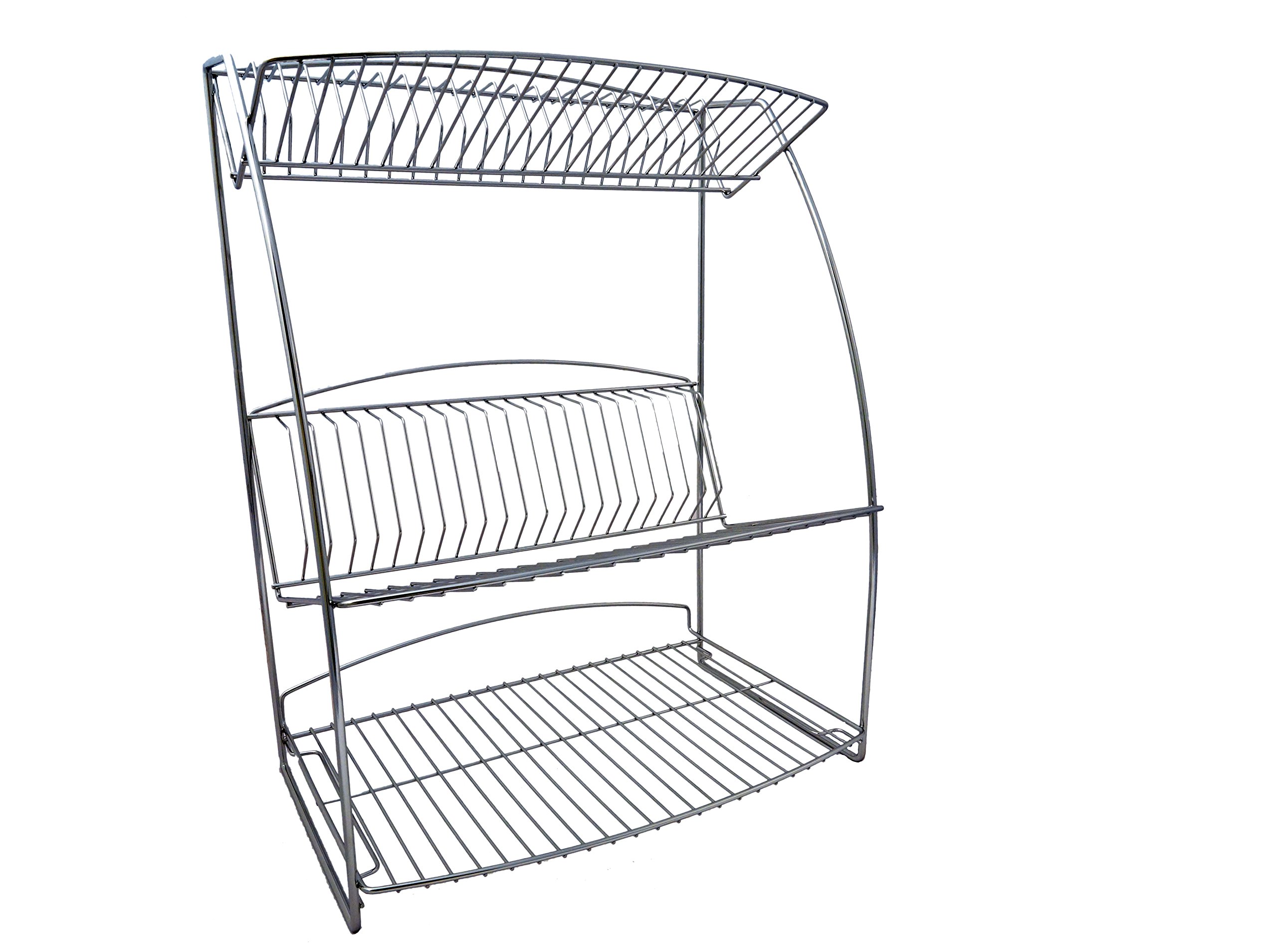 Delfinware Stainless Steel3 Tier Plate Rack, Stainless Steel, Silver