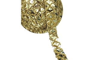 SEWDIYTR Sequin Lace Trim Gimp Braid Lace Ribbon Glitter Sequin Trim for Crafts, Embellishments, Costume Accessories 10 Yards (Gold)