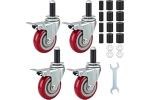 Finnhomy 4 Inch Prep Table Caster Wheels Set of 4 Heavy duty Expanding Stem Casters Fit 7/8", 1", 1-1/2" and 1-5/8" Tube Leg with Brake for Stainless Steel Furniture Legs, Worktable, Kitchen Workbench