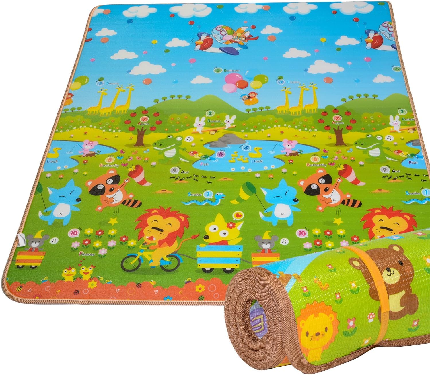 BMyBaby Kids Play Mat Rug Portable Baby Floor Foam Playmat and Gym with Beautiful Graphics and Adorable Animal Friends - Portable for Outdoor or Indoor Use