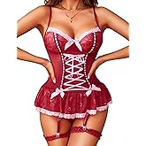 Avidlove Lingerie for Women Lace Bodysuit V Neck Babydoll Lingerie Sleepwear Nightgown