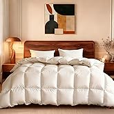 Extra Fluffy White Goose Feather Down Fiber Comforter Cali King 104”x96”, Luxury Cozy Hotel Quilted Duvet Insert Cali King, Perfect for Taller Individuals Or Anyone Who Appreciates Extra Legroom