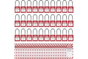 Boviisky 30 pcs Lockout Tagout Locks,2 Keys Per Lock,Keyed Different, with 30 Lock Out Tag Out Tags,Red Loto Locks,Safety Padlock for Stations and Devices,Individual Lockout Tagout Kit