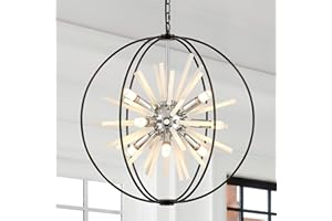 TACDANDM 23.6" Black Chrome 12-Light Globe Sputnik Chandelier Modern Adjustable Hanging Ceiling Glass Tube Pendant Light Fixture for Entryway Foyer Staircase Dining Living Room Hallway