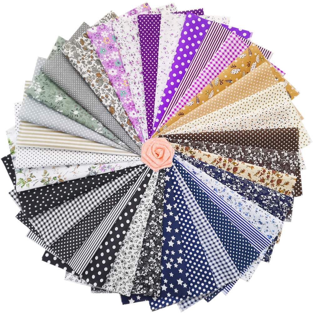 ZGXY Fabric, 35 pcs/lot Top Cotton 9.8" x 9.8" (25cm x 25cm) Squares Patchwork, Precut Multi-Color and Different Pattern for Sewing Quilting Crafting, Home Party Craft Fabric DIY Sewing Mask