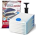 Spacesaver Vacuum Storage Bags (Jumbo 8pk) Save 80% on Clothes Storage Space - Vacuum Bags for Comforters and Blankets, Vaccum Sealer for Clothes - Compression Seal for Closet Storage, Pump for Travel