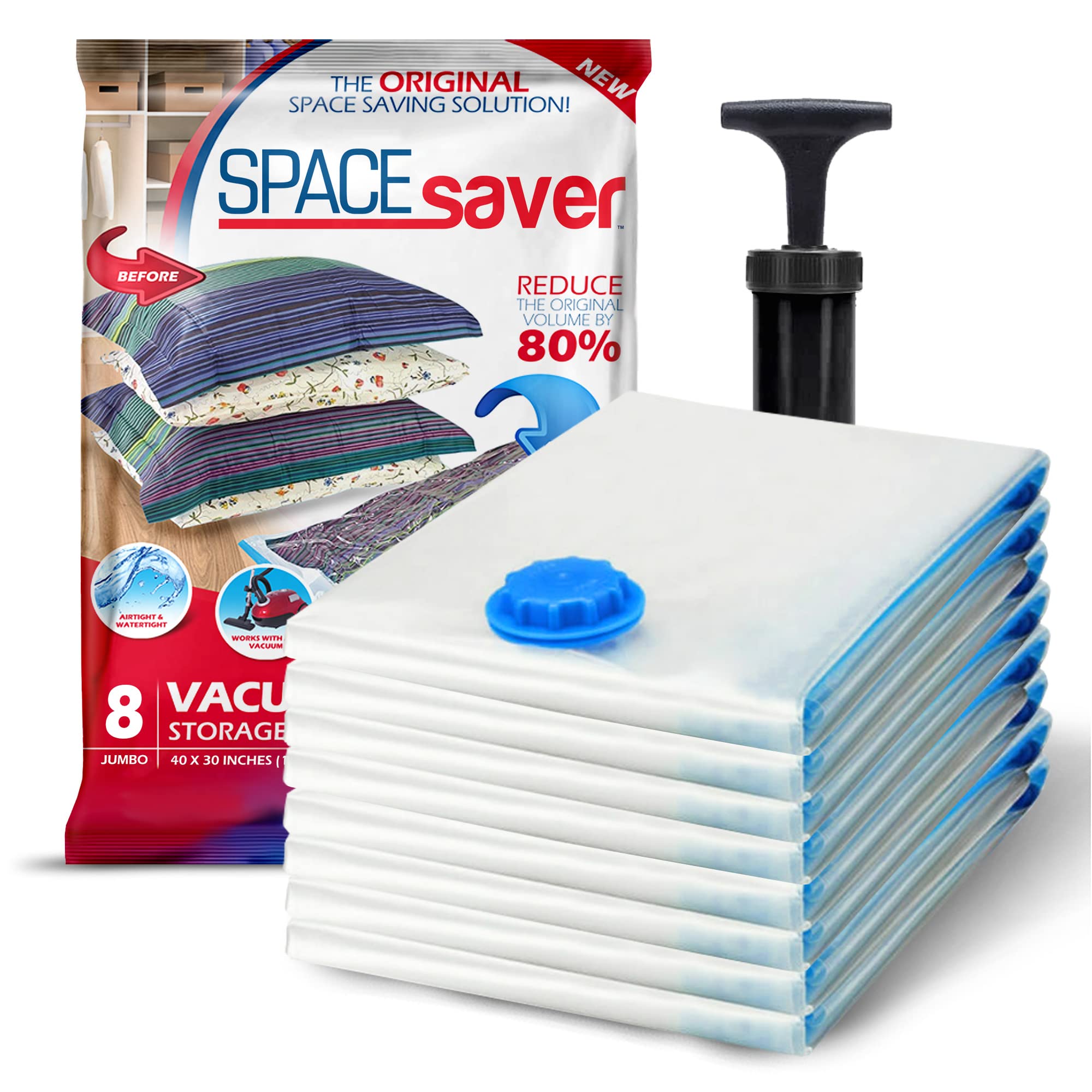 Photo 1 of 8 Pack Jumbo Vacuum Storage Bags for Comforters, Blankets & Clothes – Jumbo Vacuum Sealed Compression Bags with Hand Pump – Space Saver Storage Bags for Bedding, Moving, Travel & Organization